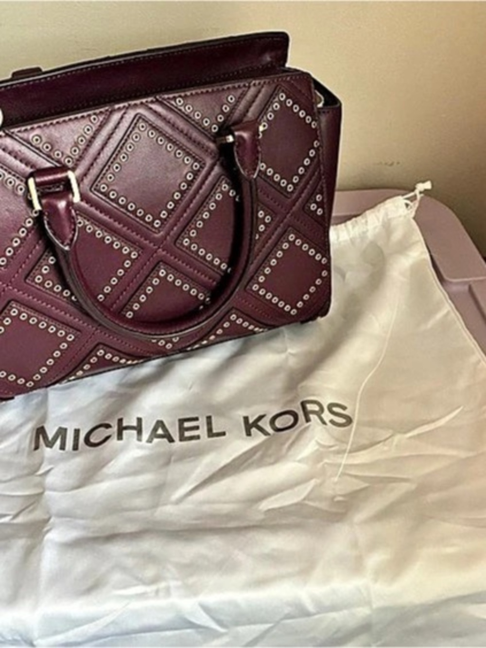 Michael Kors Diamond Studded Large Satchel in Purple NWT